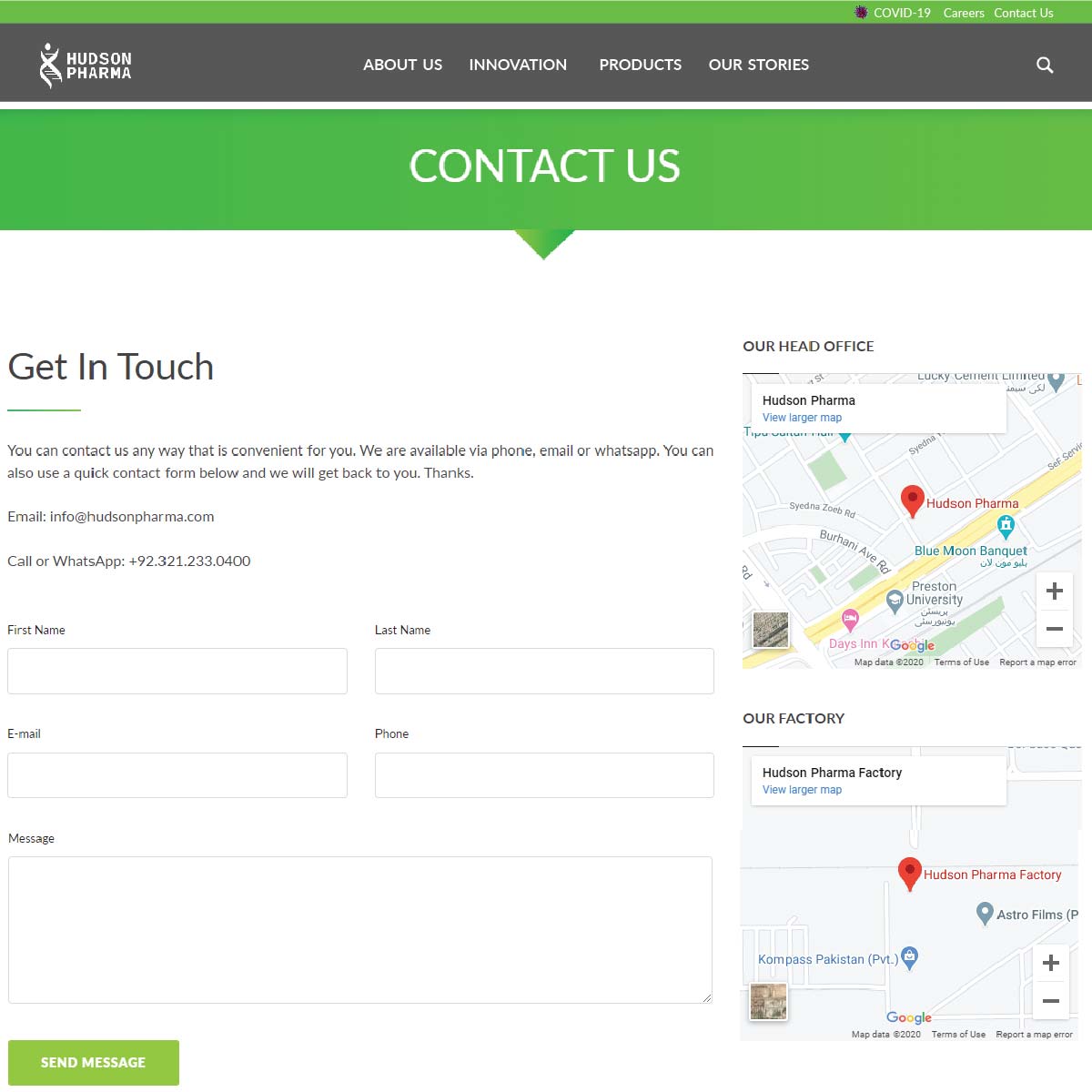 Hudson Pharma Contact Us